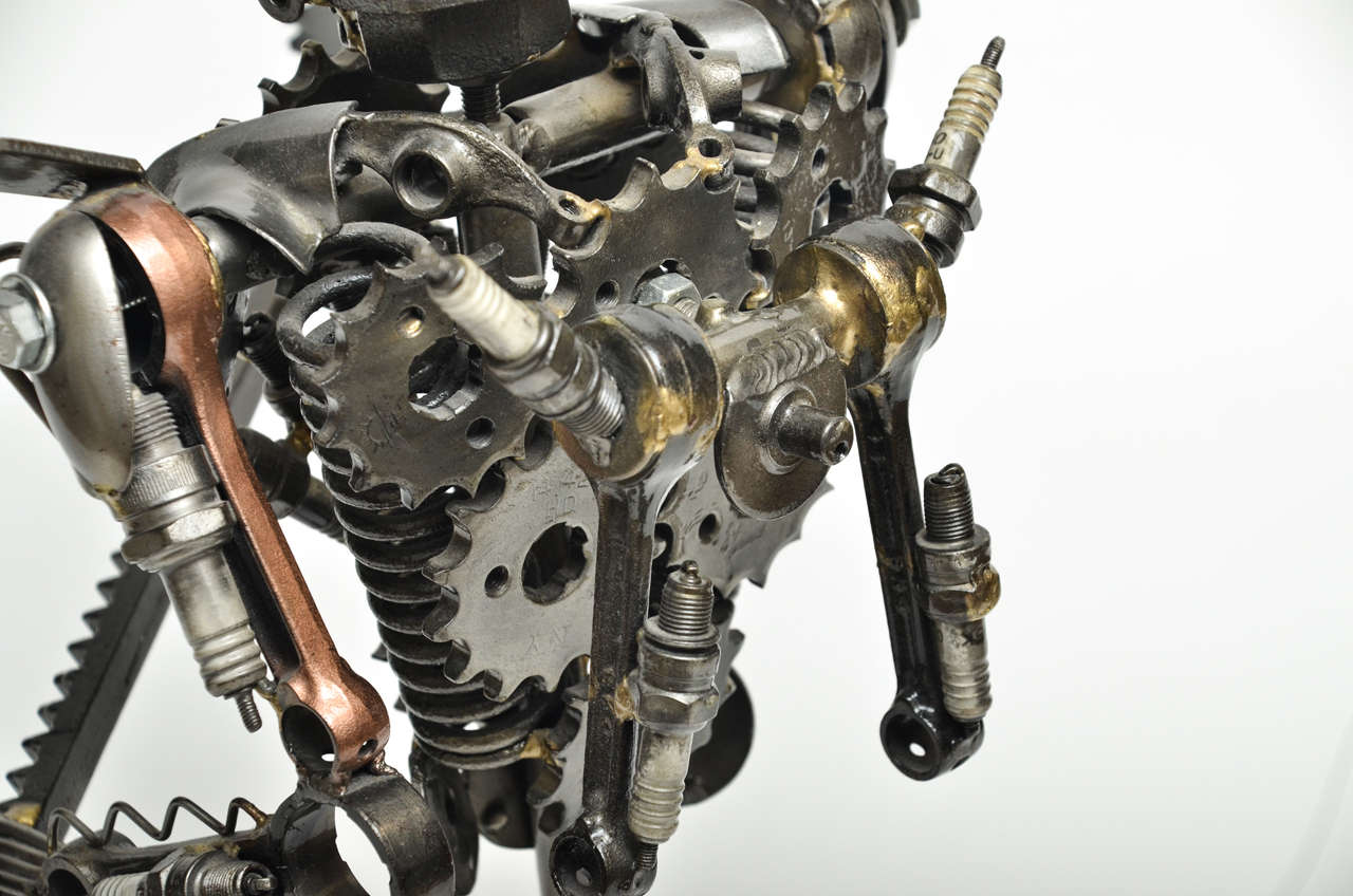 Unusual Articulated Robot Warrior Sculpture Composed of Misc. Scrap Parts In Excellent Condition In Bridgehampton, NY