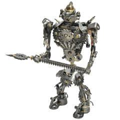 Unusual Articulated Robot Warrior Sculpture Composed of Misc. Scrap Parts