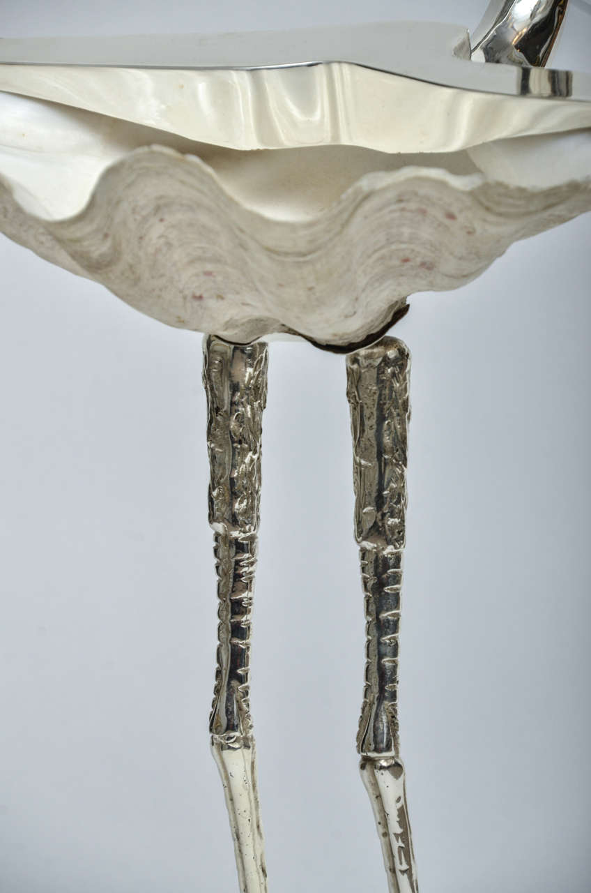 Flamingo Silver Plate and Shell Sculpture In Fair Condition In Bridgehampton, NY