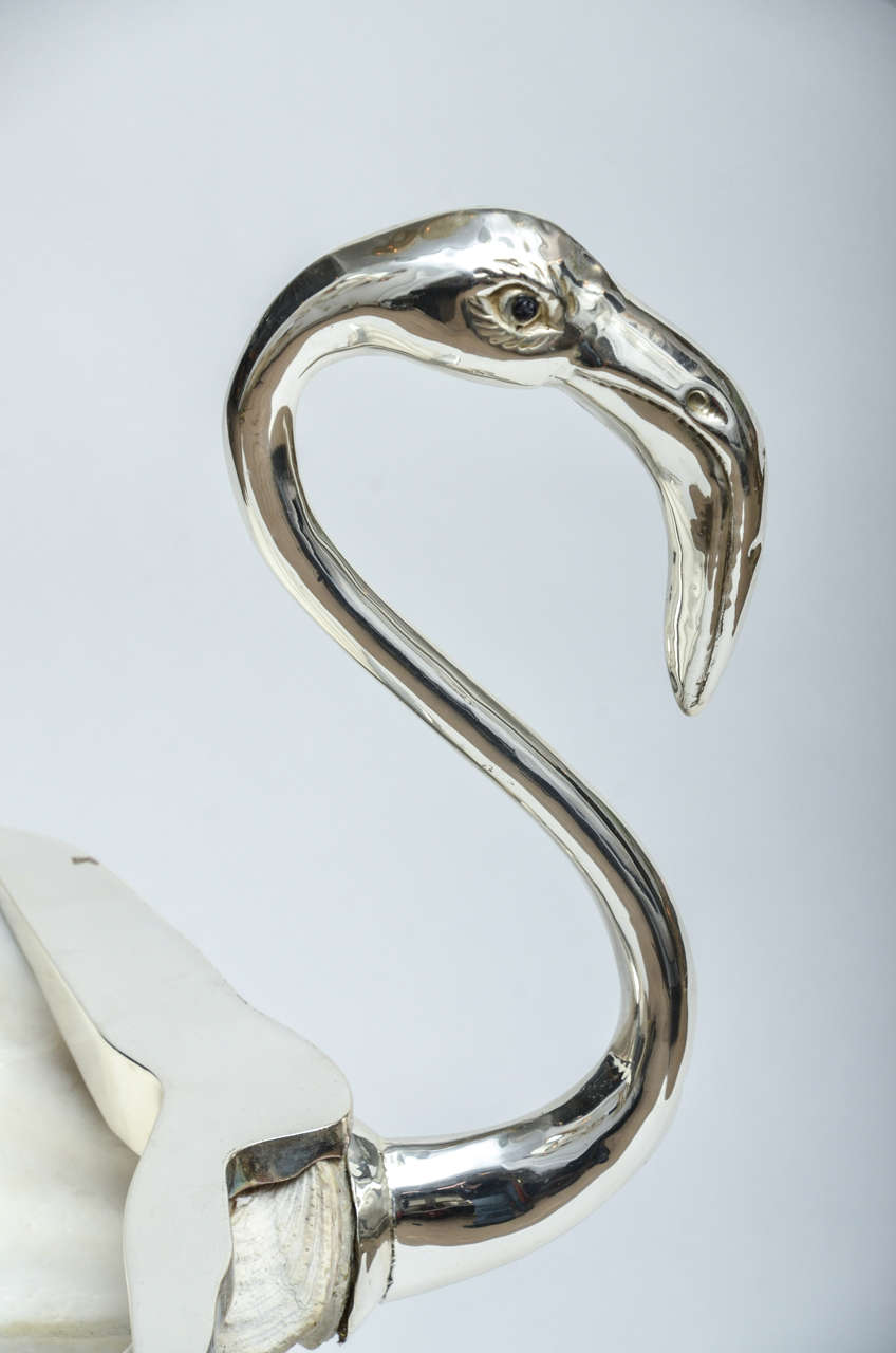 20th Century Flamingo Silver Plate and Shell Sculpture
