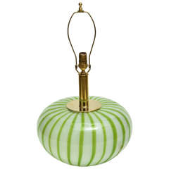 Green and White Murano Glass Lamp with Brass Detail, w/Interior Light Green and White Murano Glass Lamp with Brass Detail, w/Interior Light
