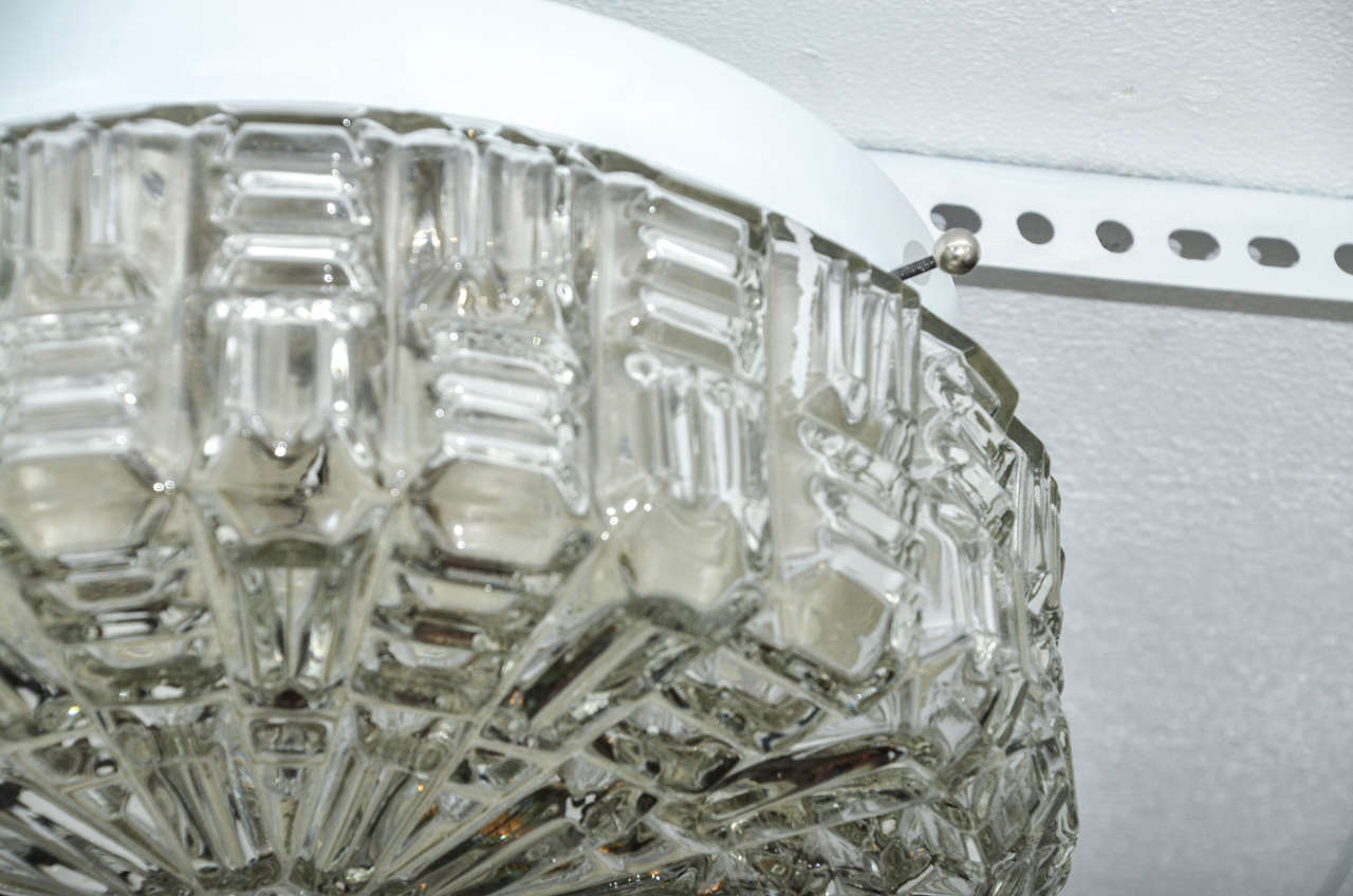 Austrian Clear Textured Glass Flush Mount Ceiling Fixture For Sale