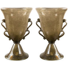 Very Large Pair of Grey Murano Up-light Urns