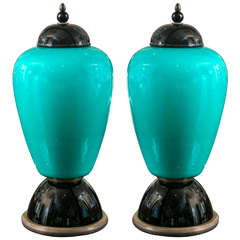 Large Pair of Vintage Murano Lit Urns