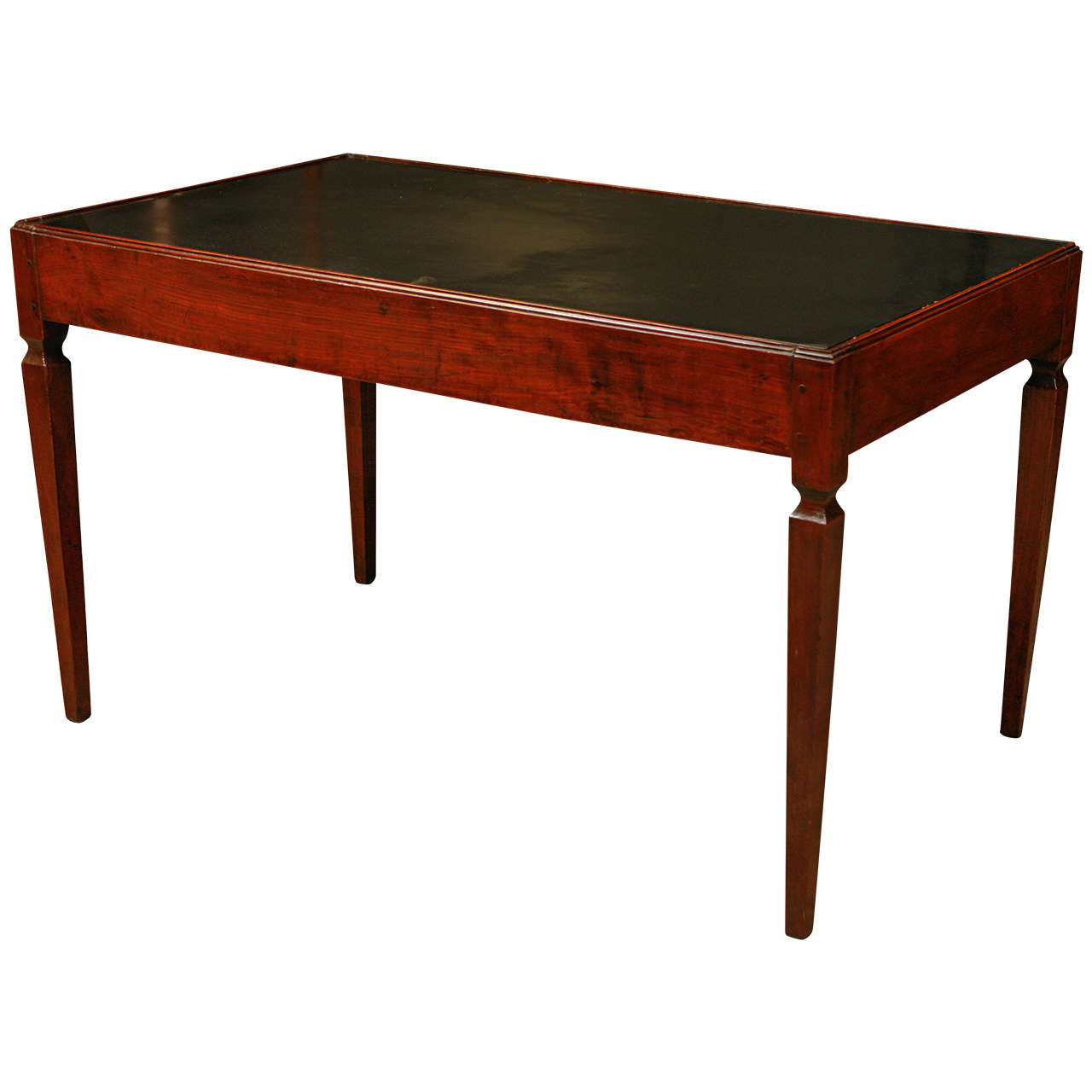 19th Century Lavagna Stone Table in Cherrywood with Black Stone Top