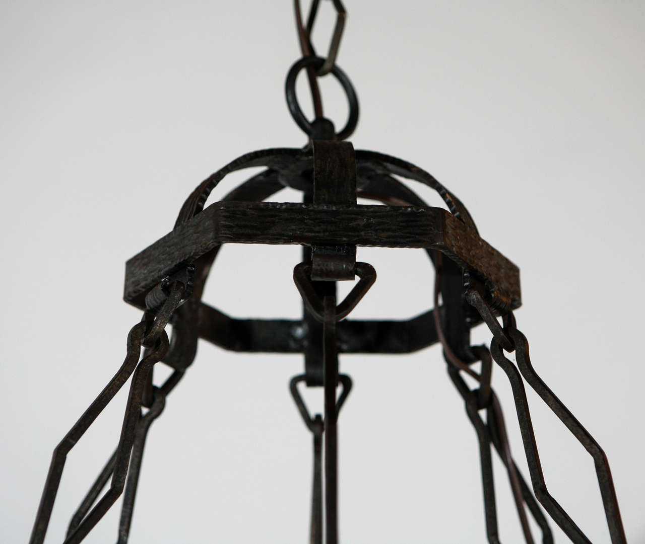Early 20th Century Cast Iron French and Amber Glass Chandelier For Sale