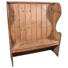Used 19th Century Pub Pine Settle with Free-Standing Back, circa 1890