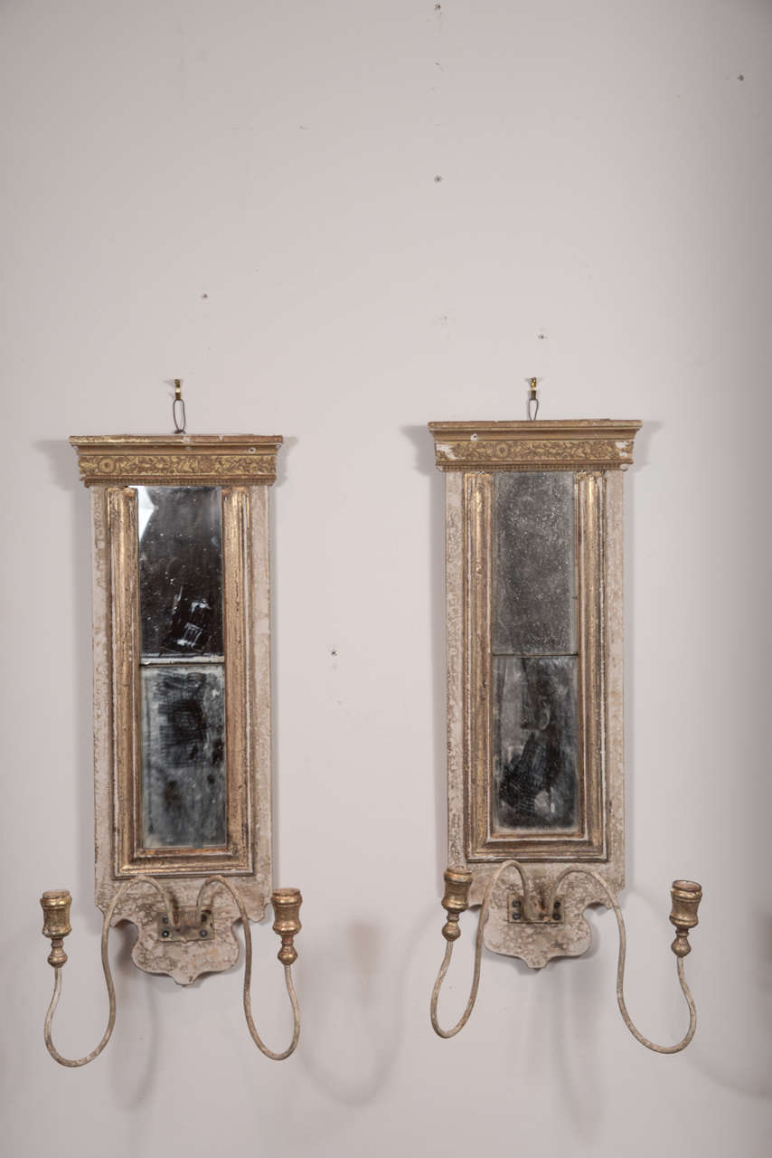 Pair of Two-Light Sconces with Mercury Mirrors