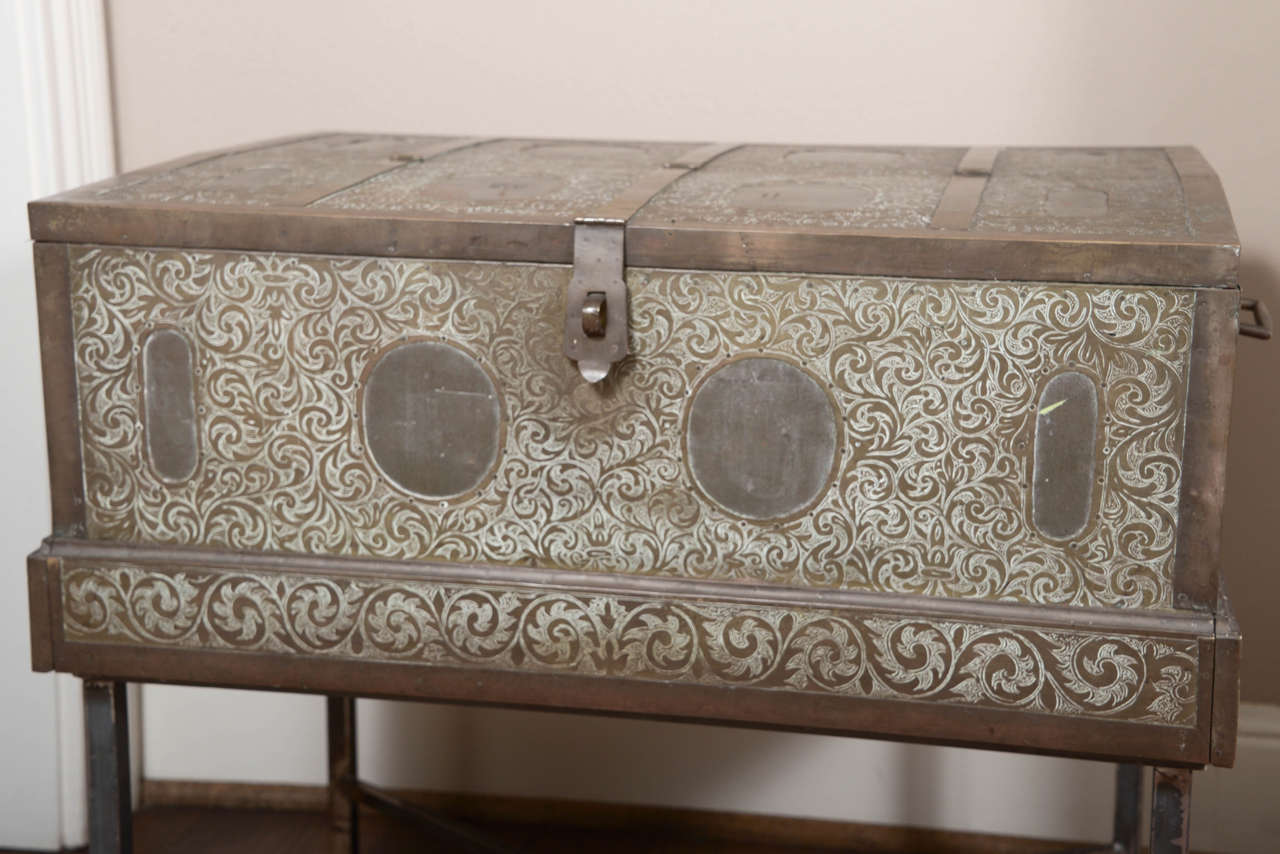 19th c. Brass Strong Box on Stand