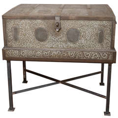 Antique 19th c. Brass Strong Box on Stand