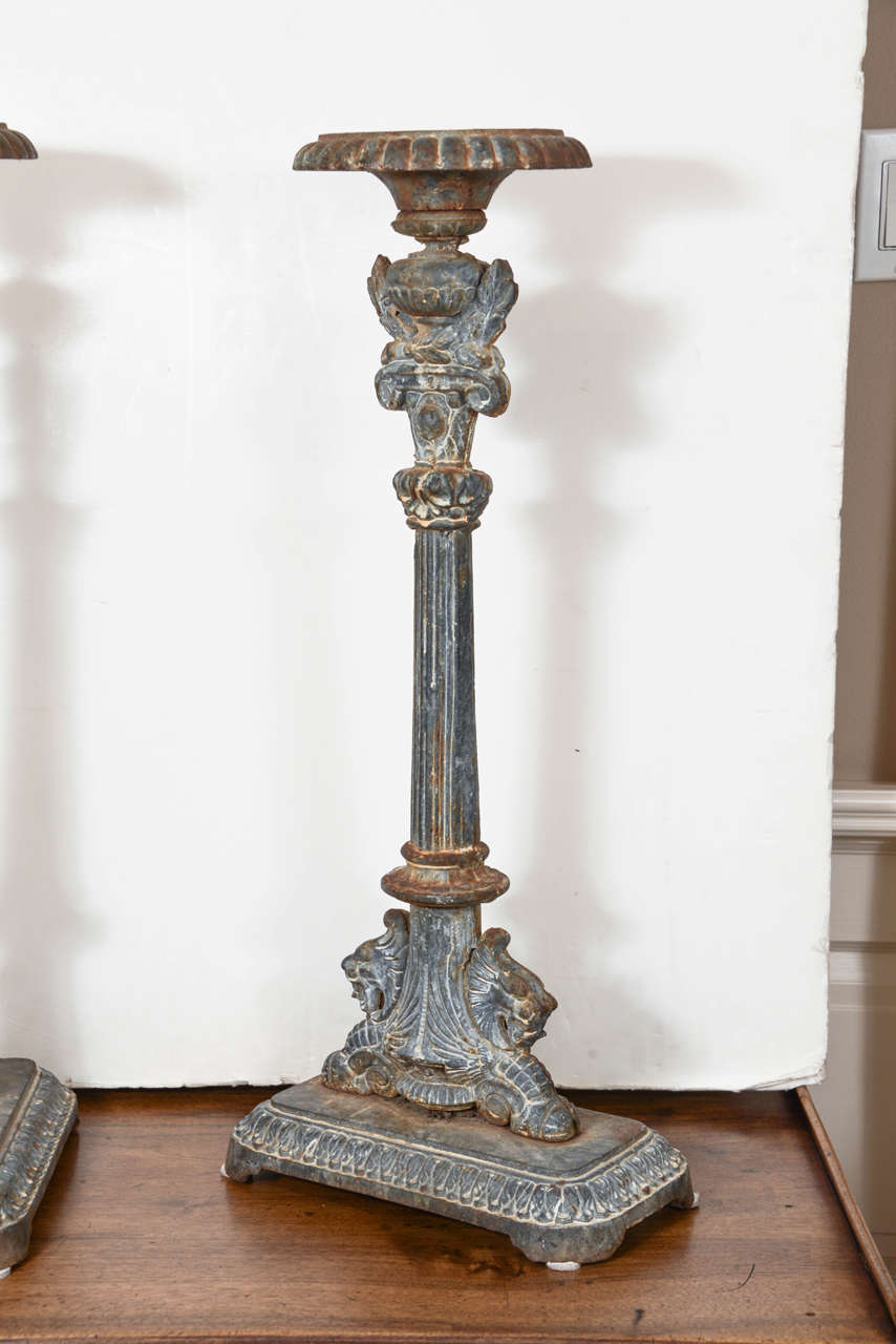 French Grand 19th Century Cast Iron Candlesticks
