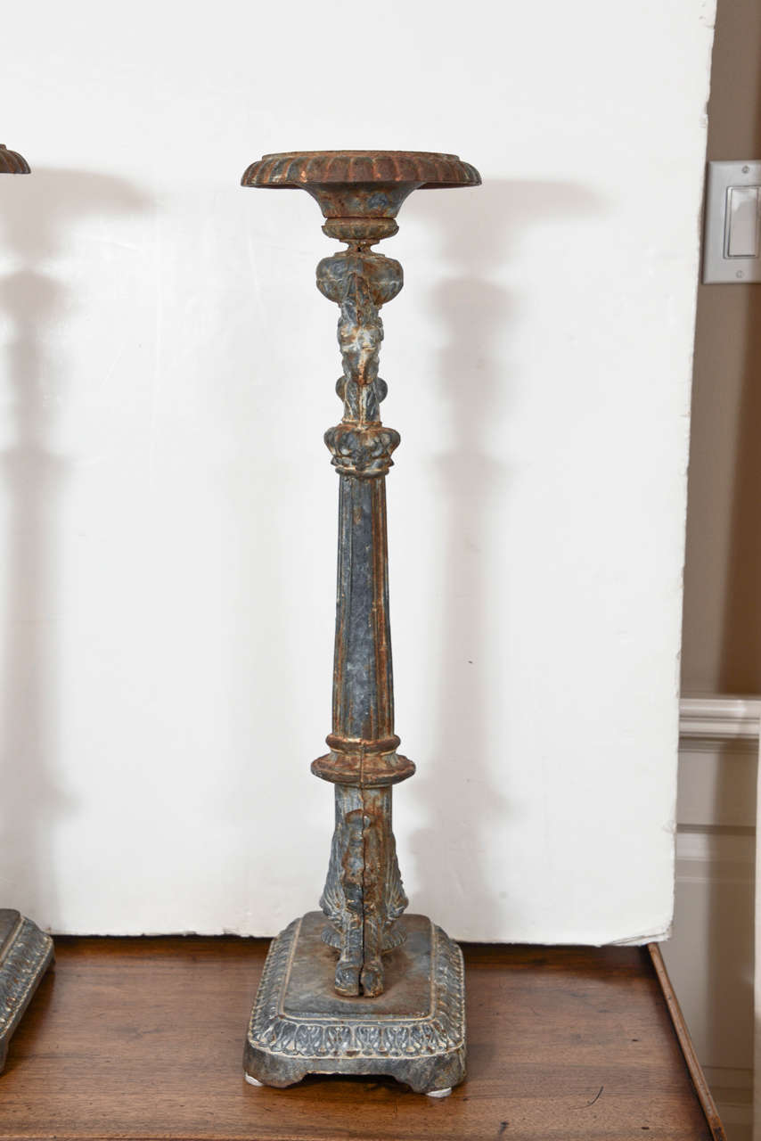 Grand 19th Century Cast Iron Candlesticks 2