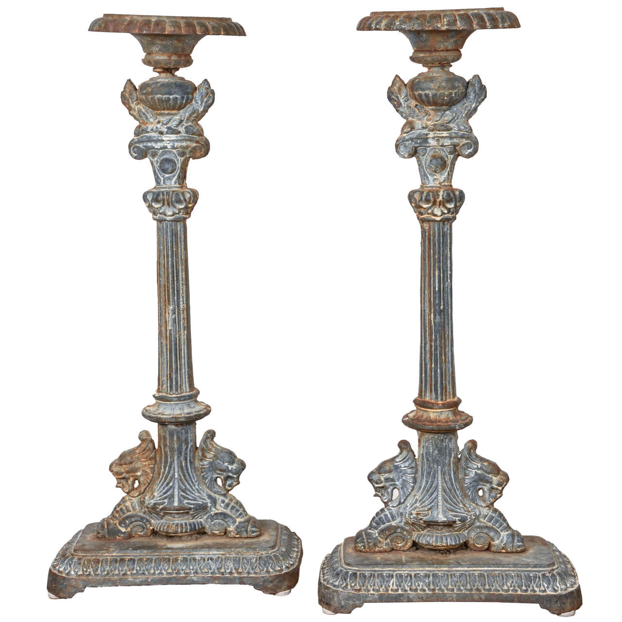 Grand 19th Century Cast Iron Candlesticks