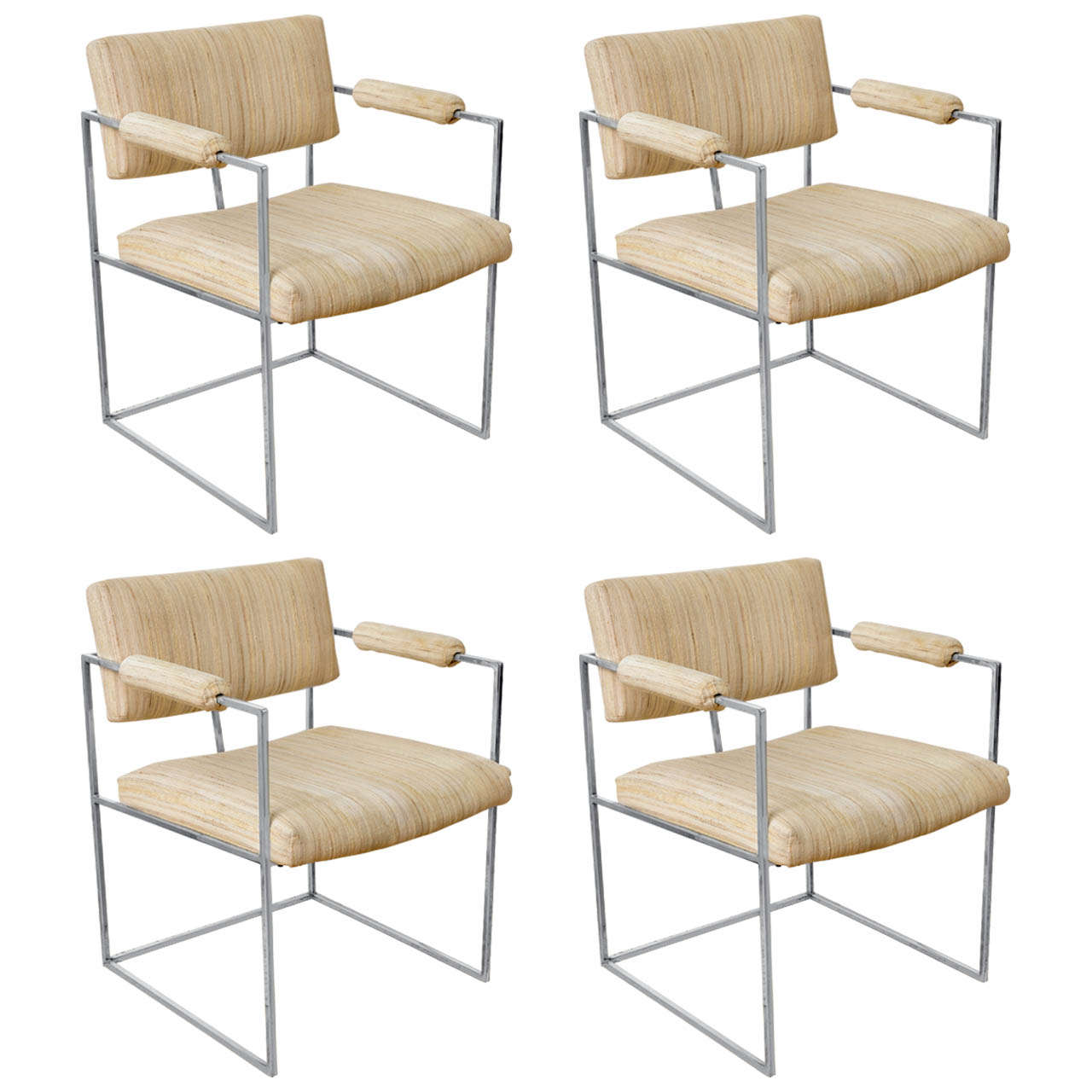 Mid-Century Four Polished Chrome Dining Armchairs, Thin Line by Milo Baughman