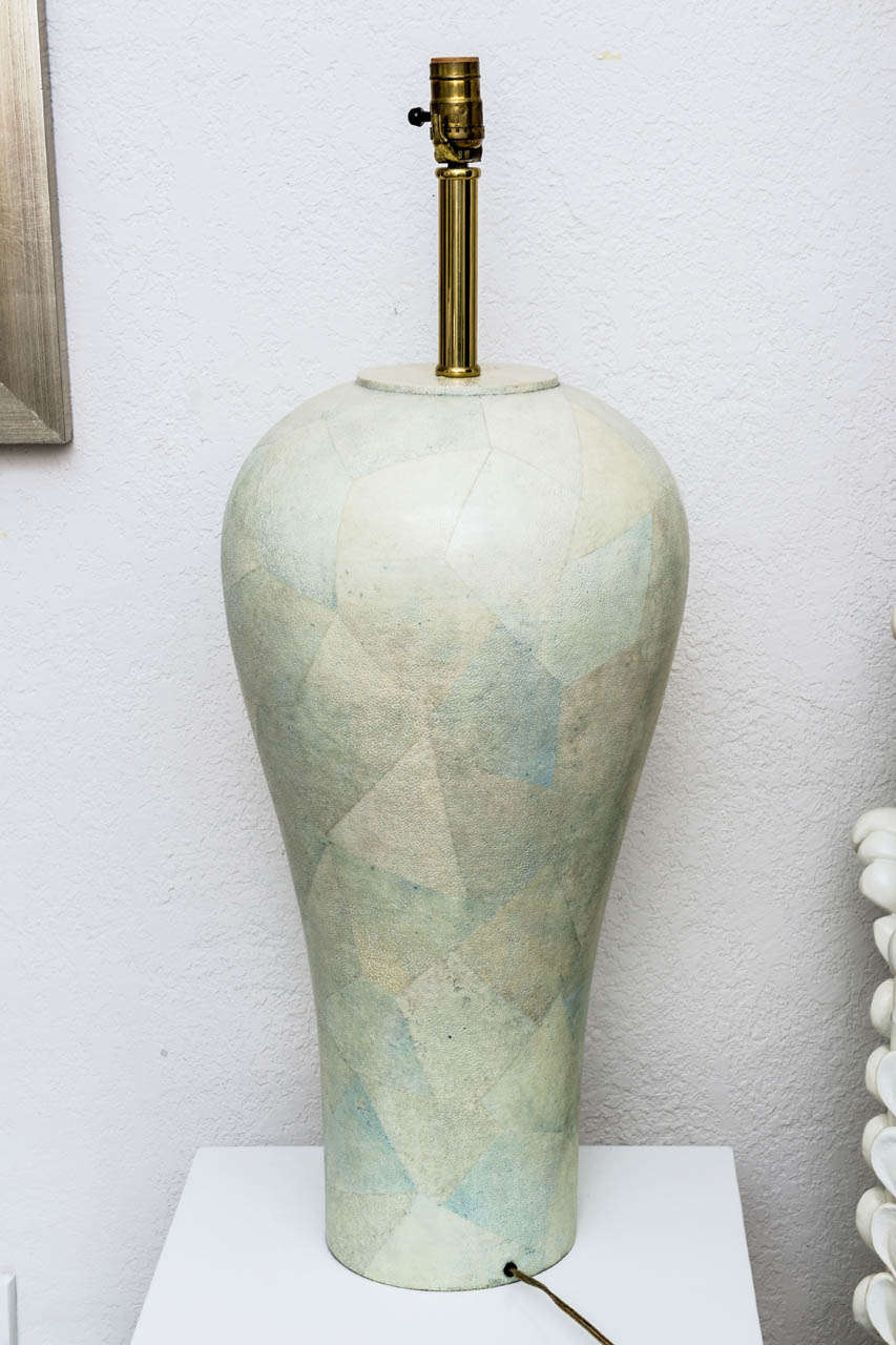 Monumental shagreen table lamp by Maitland Smith.  Measurement listed is to top of socket.

Please feel free to contact us directly for a shipping quote or any additional information by clicking 