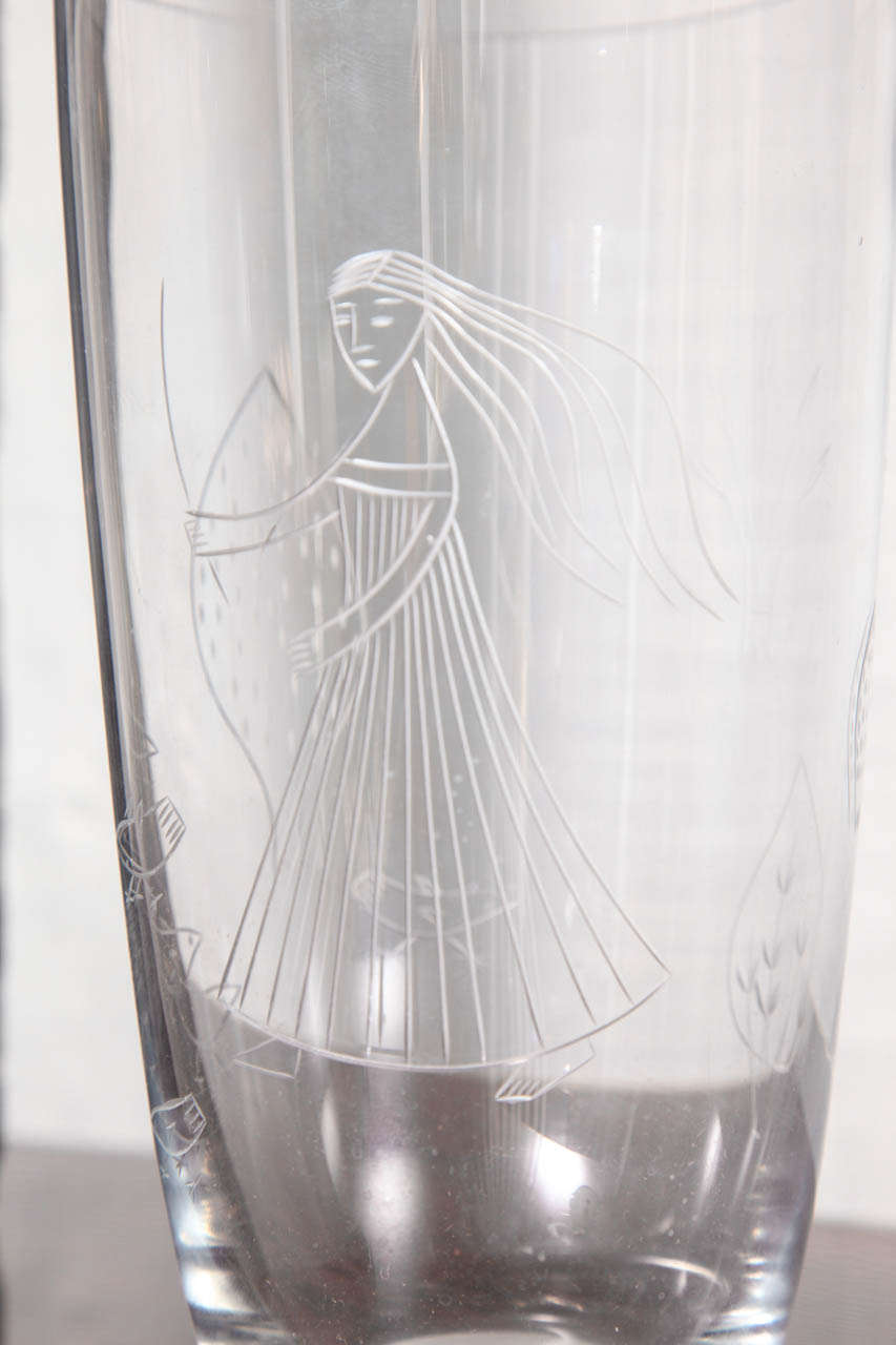 Mid-Century Modern Etched Glass Vase by Hilkka-Liisa Ahola for Notsjo