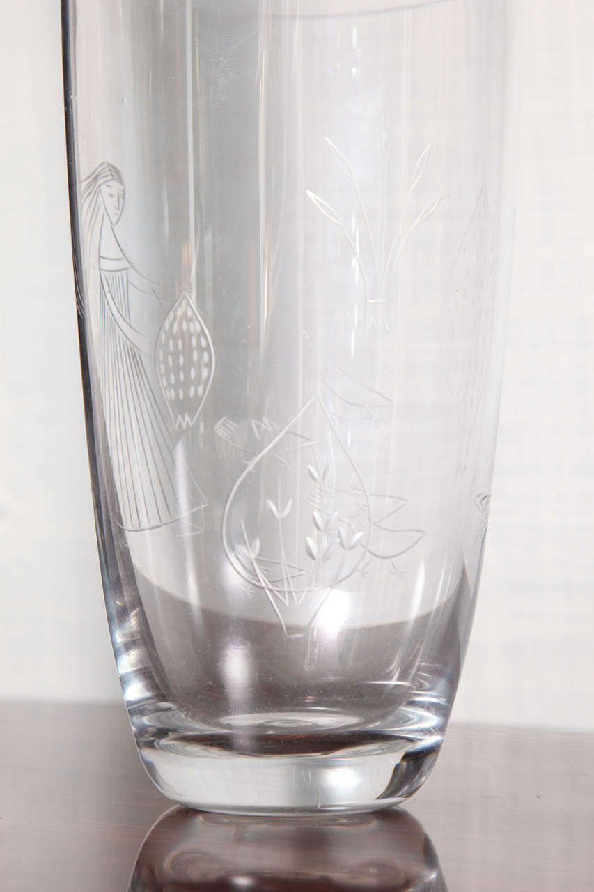Etched Glass Vase by Hilkka-Liisa Ahola for Notsjo In Excellent Condition In New York, NY