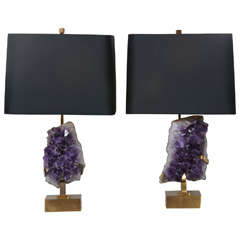 Elegant Pair of Amethyst Table Lamps in the Manner of Willy Daro circa 1970
