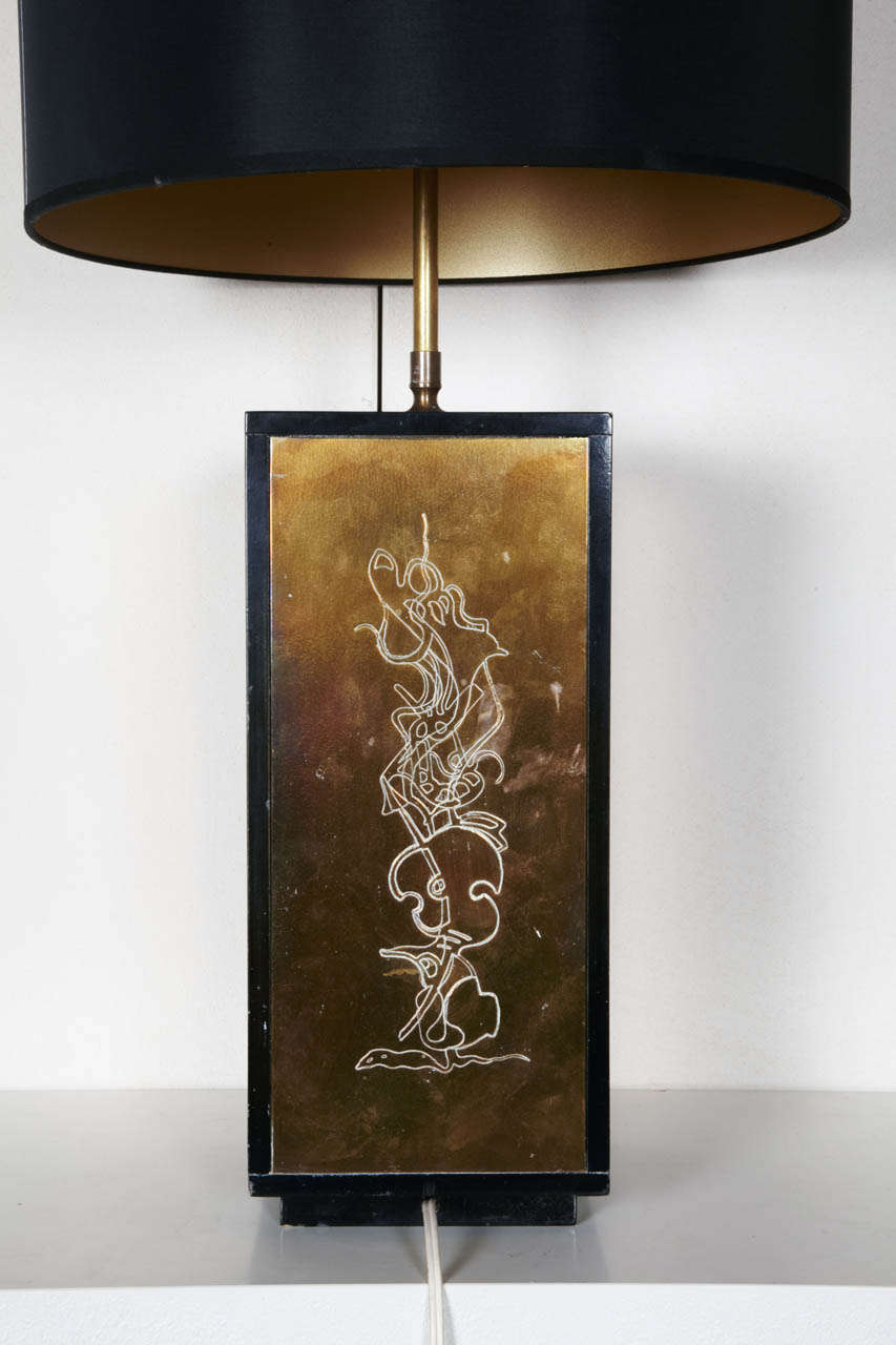 20th Century Brass And Wood Table Lamp By Catherine Roisin, France, Circa 1980 For Sale