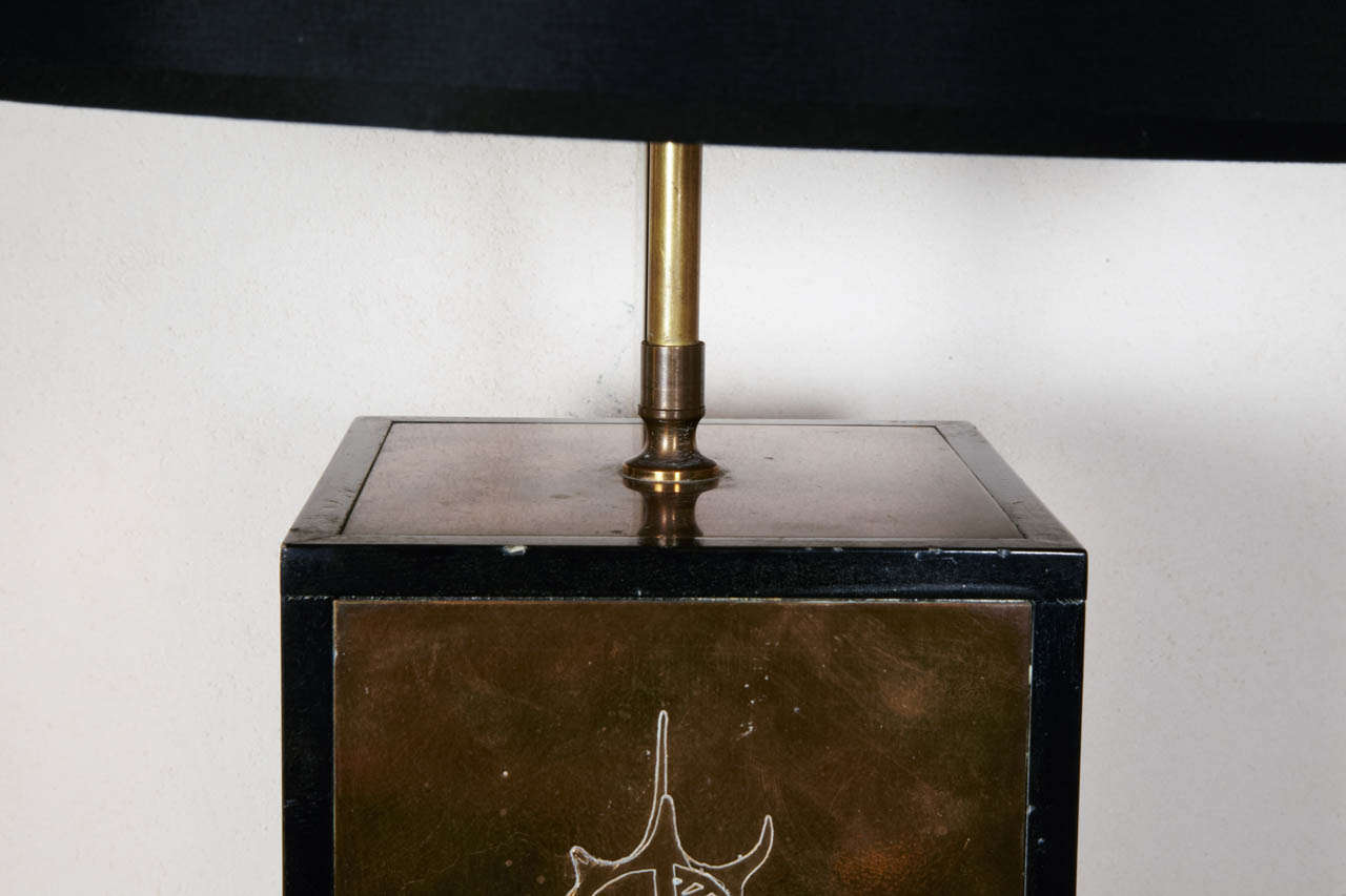 Brass And Wood Table Lamp By Catherine Roisin, France, Circa 1980 For Sale 2