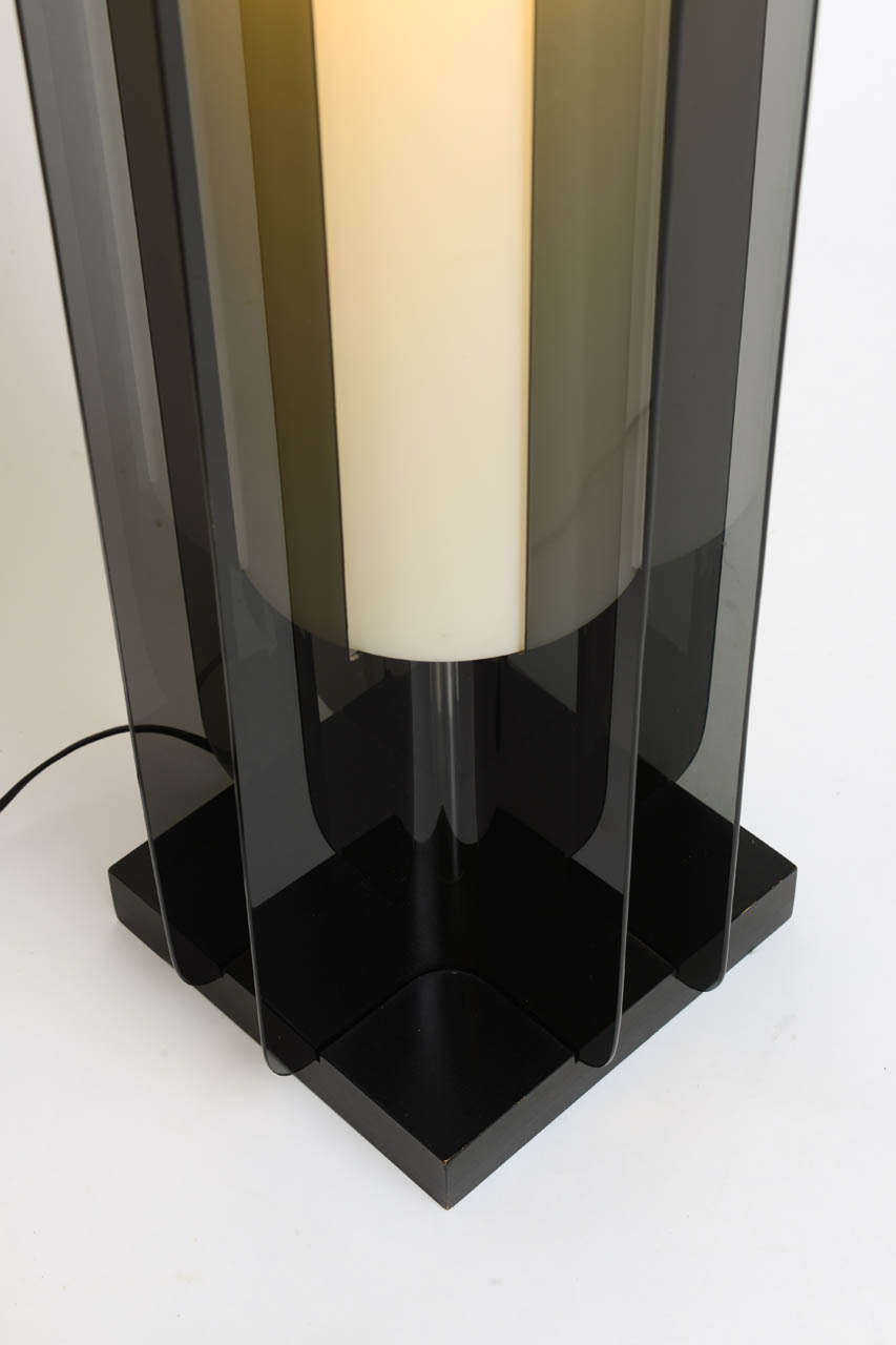Late 20th Century Exceptional Smoked Lucite Tower Table Lamps Modeline