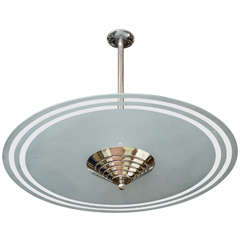 Art Deco Hanging Light with Frosted Disc