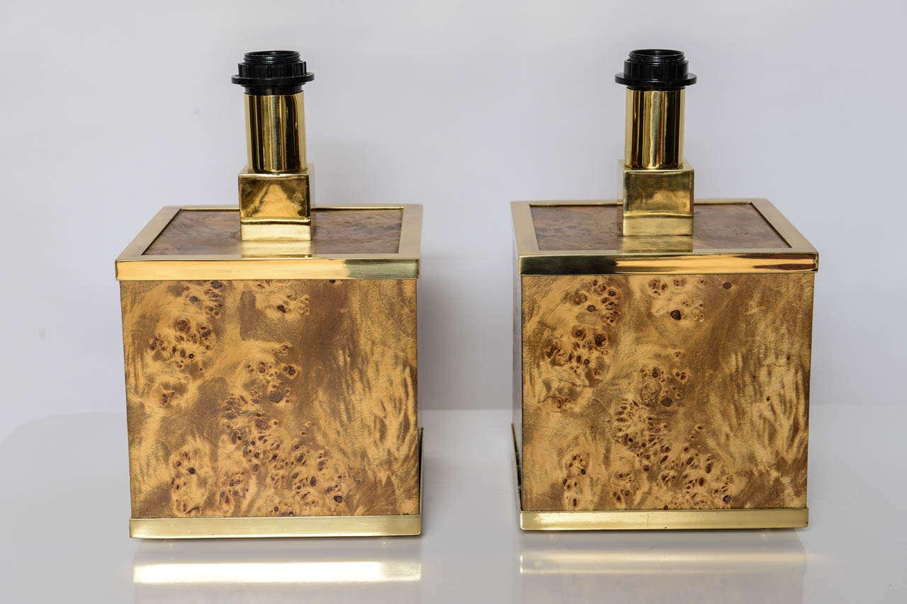 Mid-Century Modern Burl Wood and Brass Lamps Attributed to Romeo Rega