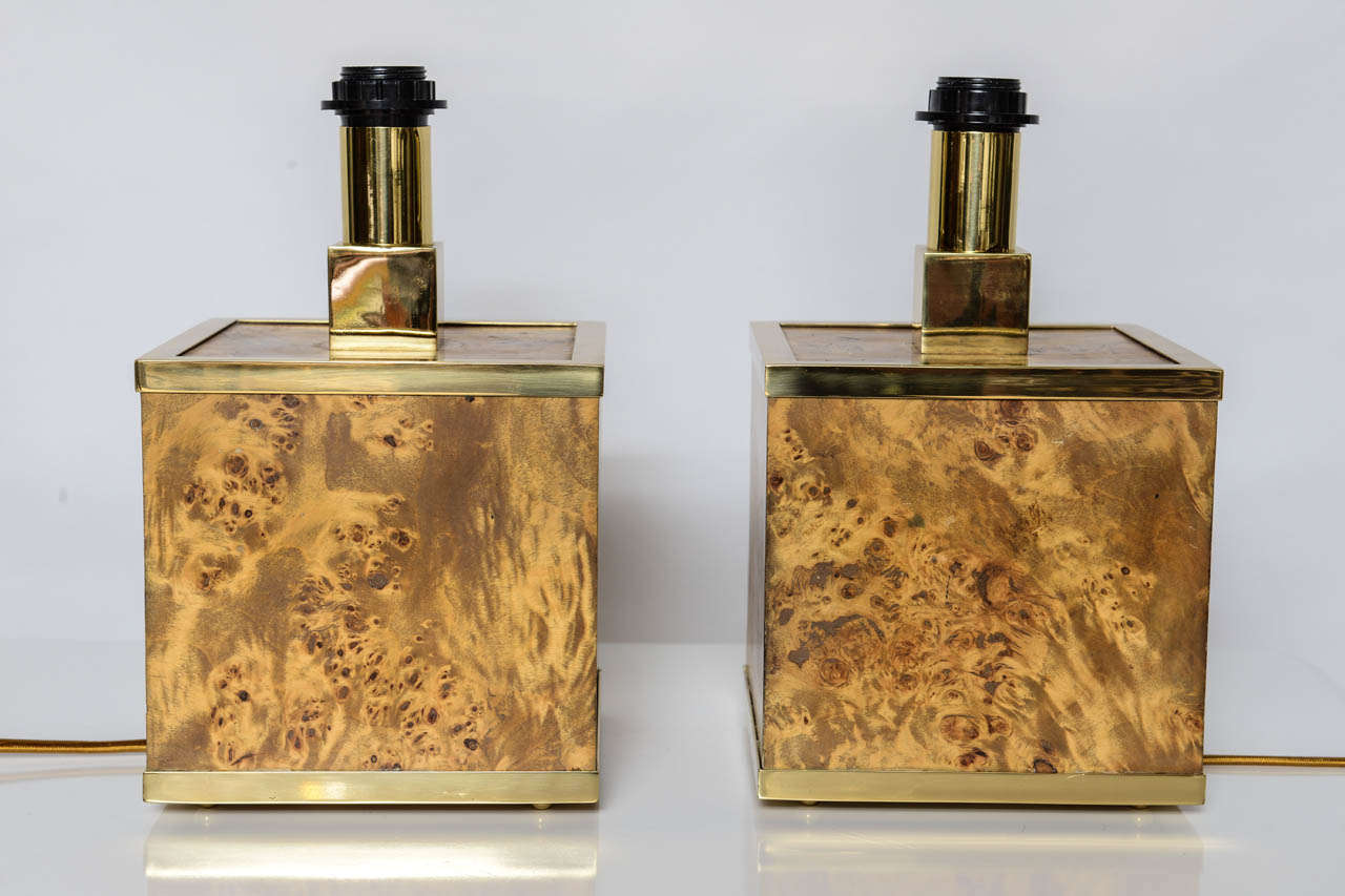 Burl Wood and Brass Lamps Attributed to Romeo Rega In Good Condition In East Hampton, NY