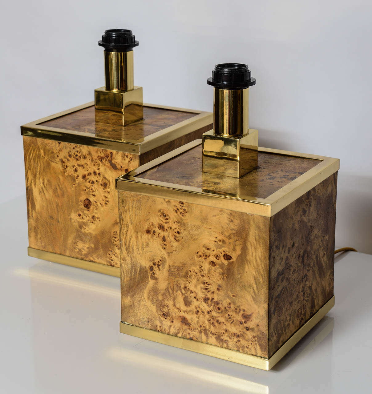 Burl Wood and Brass Lamps Attributed to Romeo Rega 3