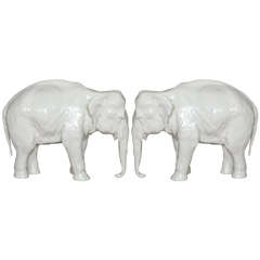 A Large Pair of Porcelain Elephants