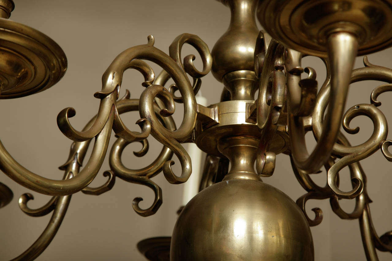 19th Century Large Dutch Brass 17th Century Style Chandelier