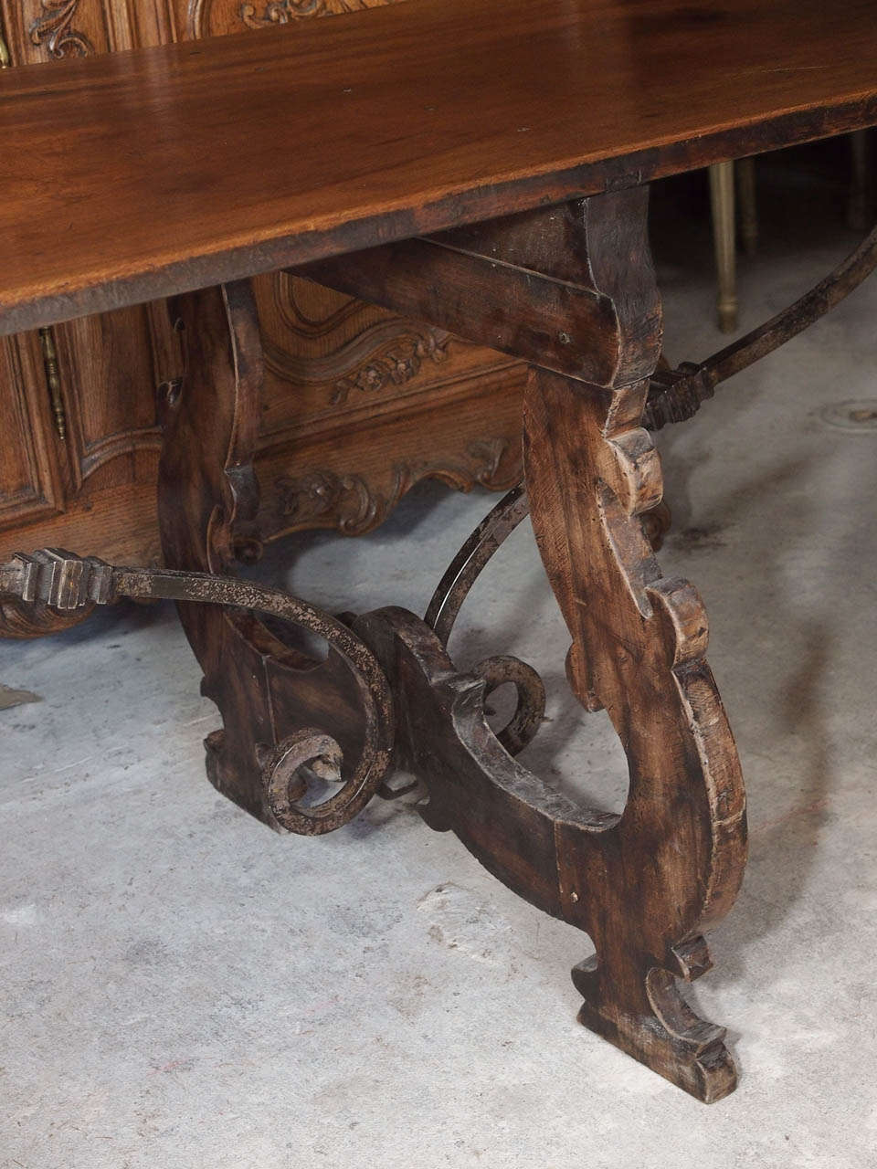 19th Century Italian Fruitwood Table with Iron Stretchers In Excellent Condition For Sale In New Orleans, LA