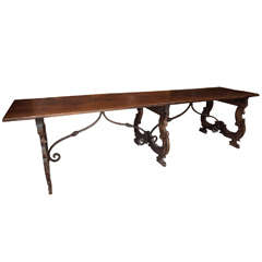 19th Century Italian Fruitwood Table with Iron Stretchers