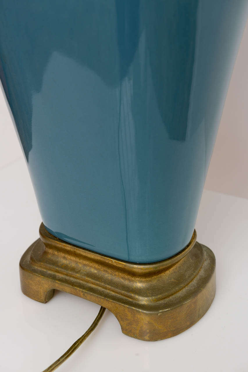Hollywood Regency Turquoise Ceramic Lamps 2