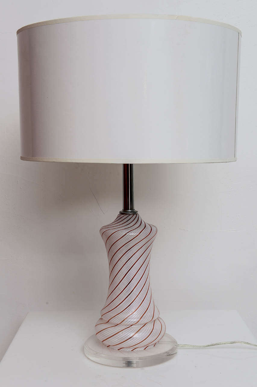 Hand-Crafted Pair Mid Century Modern Italian Murano Dino Martens Laticino Vintage Lamps