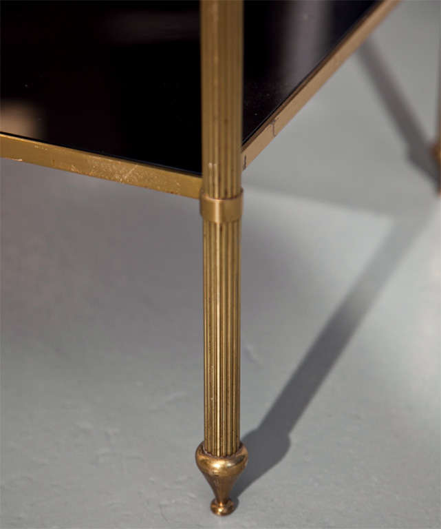 Mid-20th Century Classic French Brass Occasional Table with Black Glass Shelves