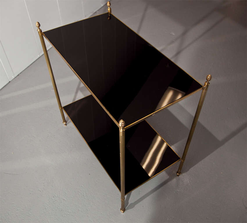 Classic French Brass Occasional Table with Black Glass Shelves 1
