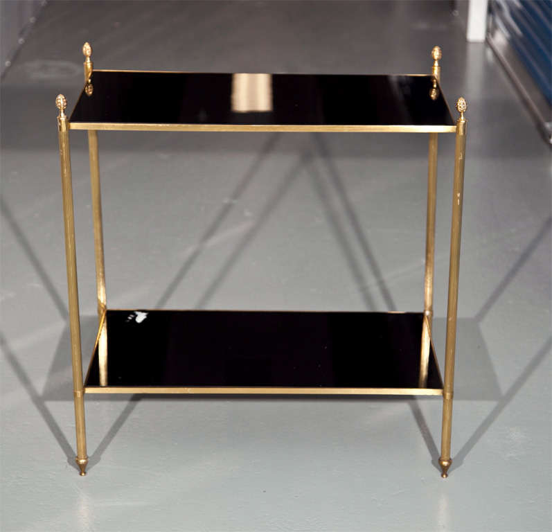 Classic French Brass Occasional Table with Black Glass Shelves 2