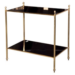 Classic French Brass Occasional Table with Black Glass Shelves