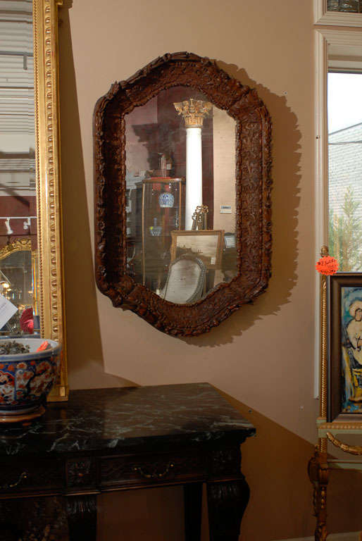 Baroque 19th Century Black Forest Mirror For Sale
