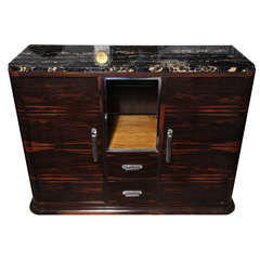 French Art Deco Exotic Macassar Ebony Marble Top Buffet