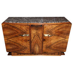 French Art Deco Exotic Walnut Buffet, Marble Top