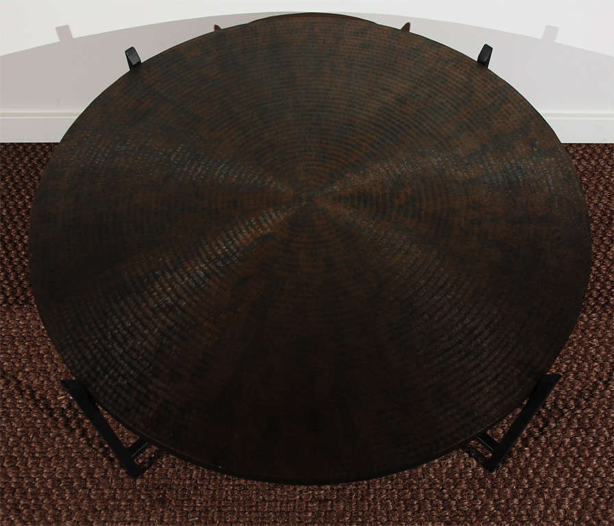 Hammered Bronze Cocktail Table with Iron Base