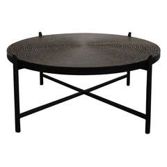 Hammered Bronze Cocktail Table with Iron Base