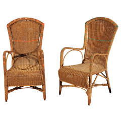Pair of 1920's Woven Wicker Arm Chairs from Maine