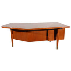 Midcentury Desk in Polished Finish and Brass Detail