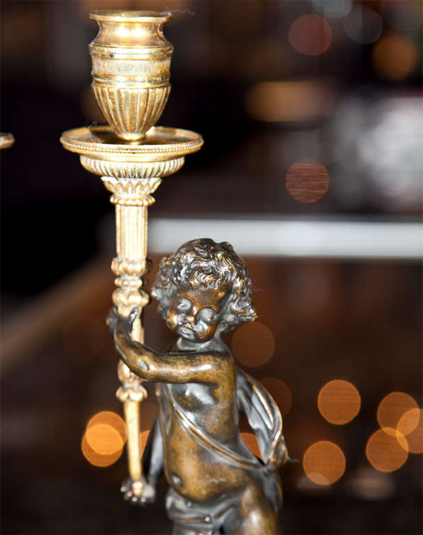 French Bronze Faun Candlesticks In Good Condition For Sale In Stamford, CT