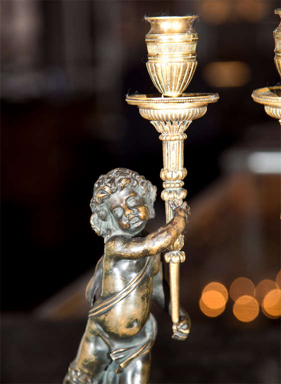 19th Century French Bronze Faun Candlesticks For Sale