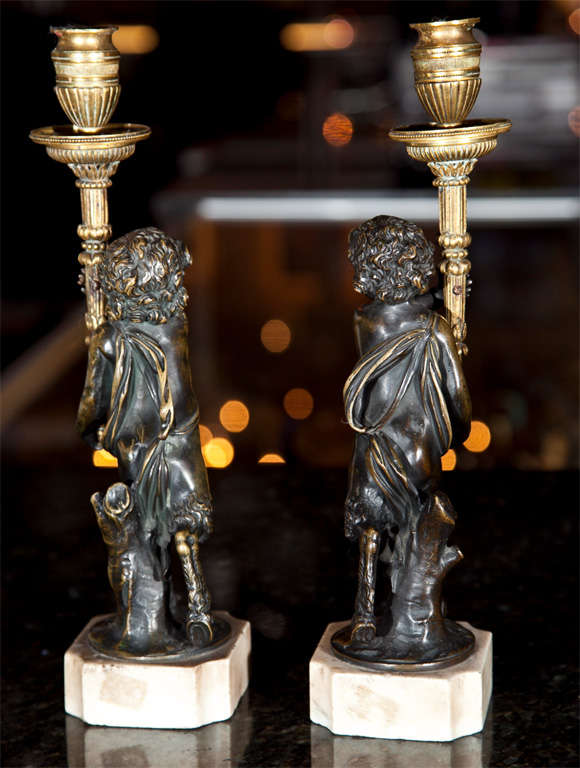 French Bronze Faun Candlesticks For Sale 3