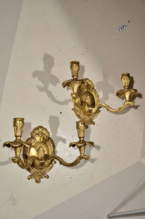 Pair of Brass Two-Light Sconces In Good Condition For Sale In Dallas, TX